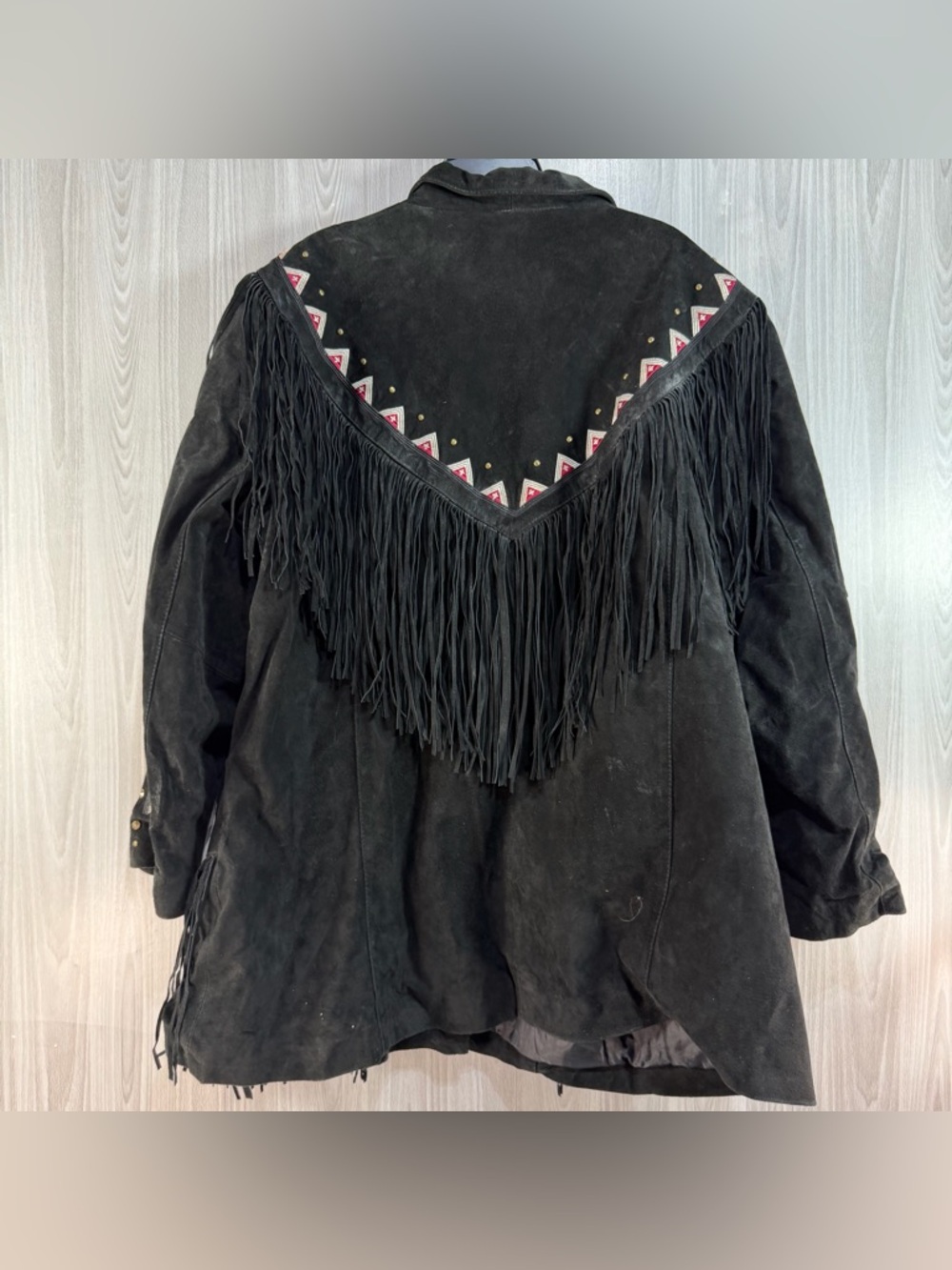 Vintage Leather Black Suede Fringe Western Women’s 22 Plus Embroidered Coat Read - Picture 2 of 8